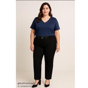 Roz & Ali‎ Navy Blue V-Neck Short Sleeve Top Women’s Plus 1X